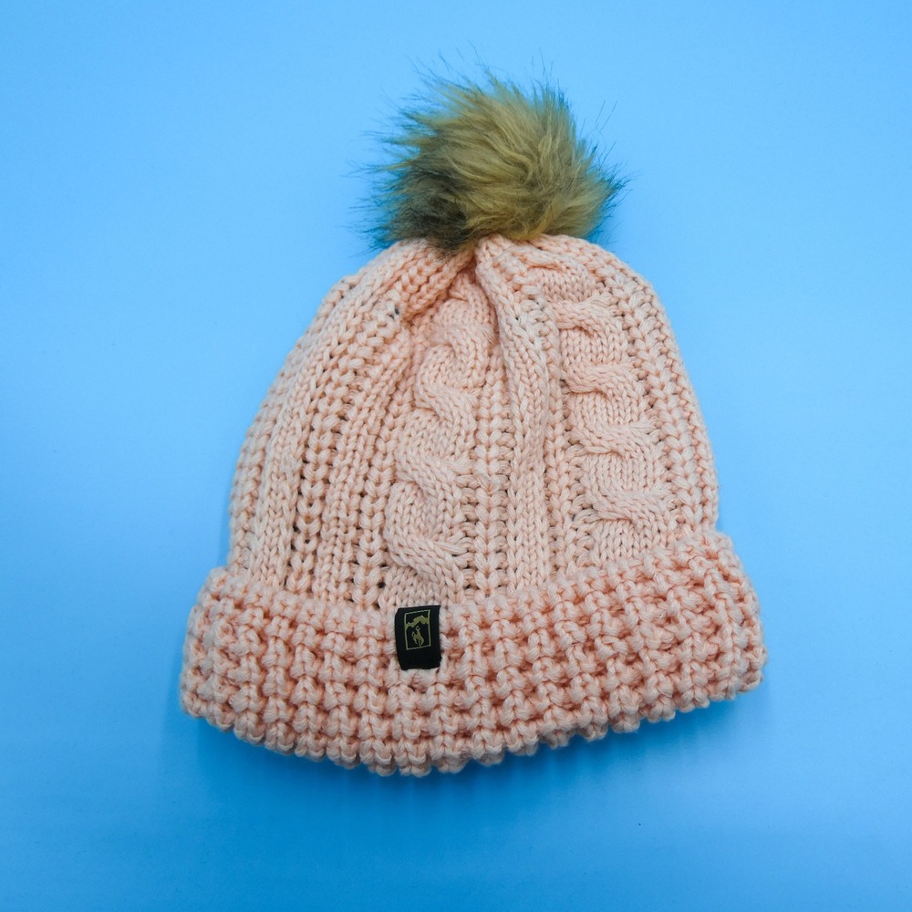 Ouray Beanie Hat Womens One Size Yellowstone Club Pink Cable‎ Knit Pom Pom New